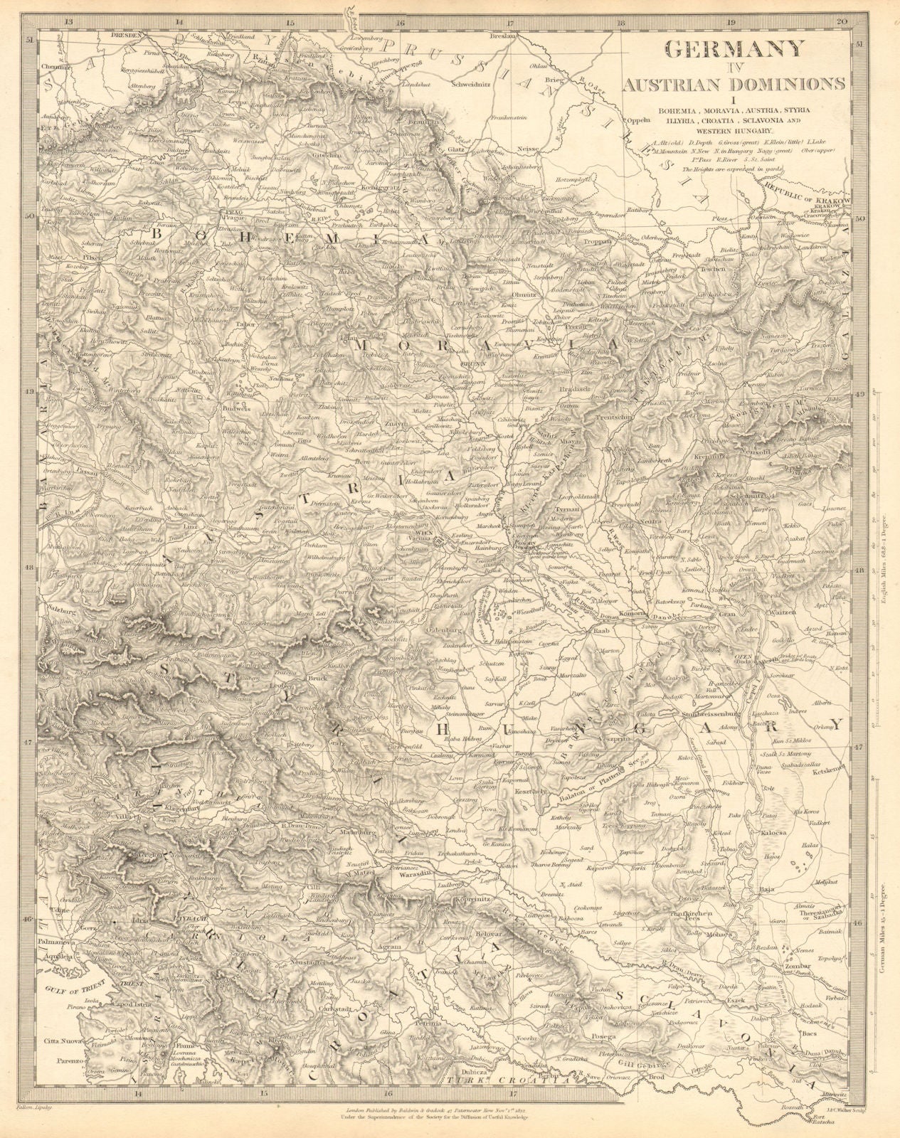 AUSTRIAN DOMINION.Bohemia Moravia Styria Illyria Croatia Hungary.SDUK 1848 map